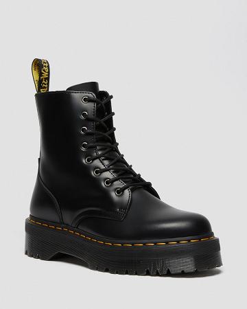 Dr Martens Jadon Smooth Leren Platform Laarzen Dames Zwart | NL 533MQZ